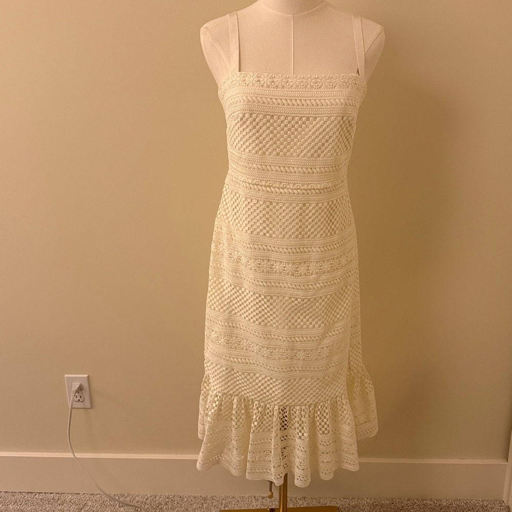 J. Crew Cream Ruffled Tiered Midi Sundress
